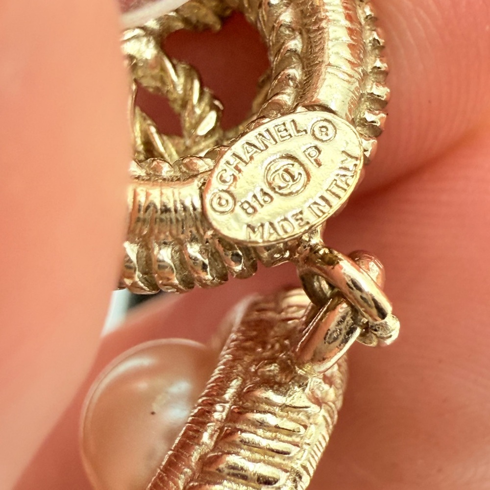 Chanel Gold CC Faux Pearl Dangle Earrings - Picture 6 of 10